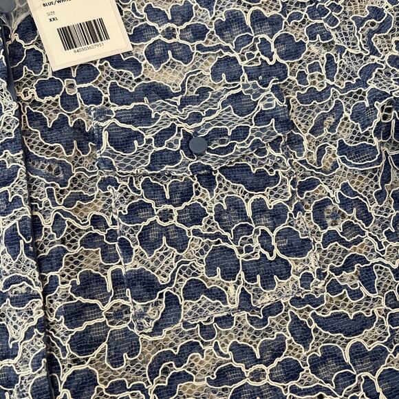 Generation Love Maude Mina Lace Short Sleeve Open Floral Sz XXL Blue White NWT - Picture 5 of 11